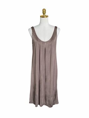 Filippa K Silky Satin Taupe Sleeveless Scoop Neck Shift Dress Women Medium